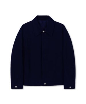 Blue Hidden Button Cotton Trucker Jacket