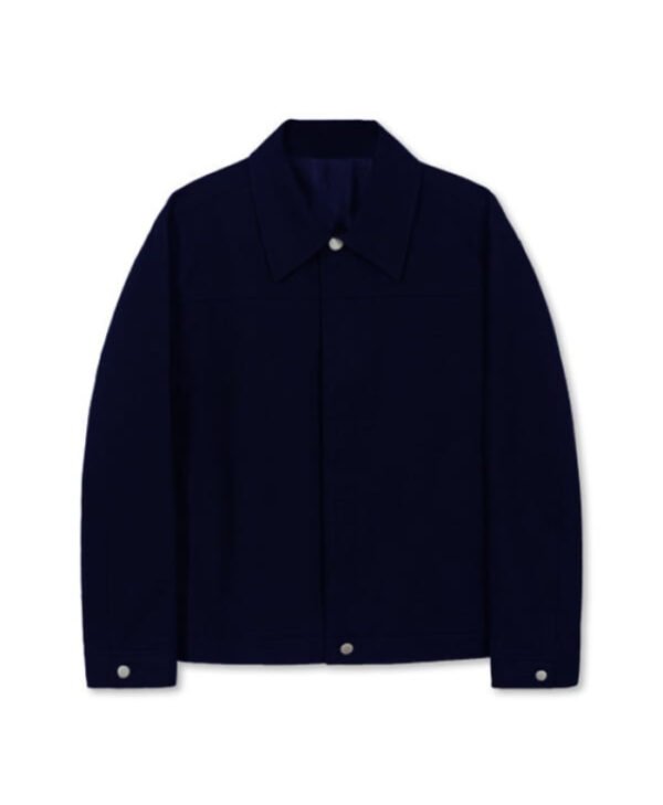 Blue Hidden Button Cotton Trucker Jacket