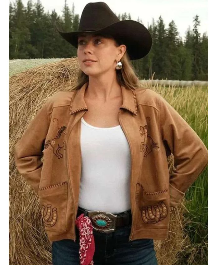 Courtney Steeves Embroidered Brown Suede Leather Jacket