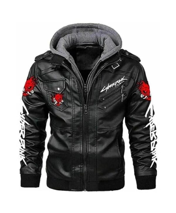 Cyberpunk 2077 Samurai Black Leather Jacket with Attached Hood