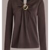 The Young And The Restless Susan Walters Brown Metal Keyhole Blouse