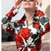 TV Series Emily In Paris S5 Lily Collins Pussy-Bow Rose Print Shirt
