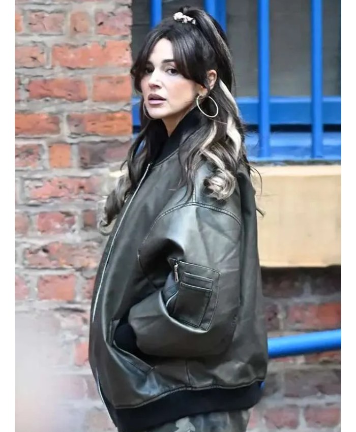 Michelle Keegan Brassic S7 Black Leather Jacket
