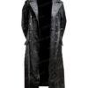 German Style Classic Military Officer Black Leather Trench Coat