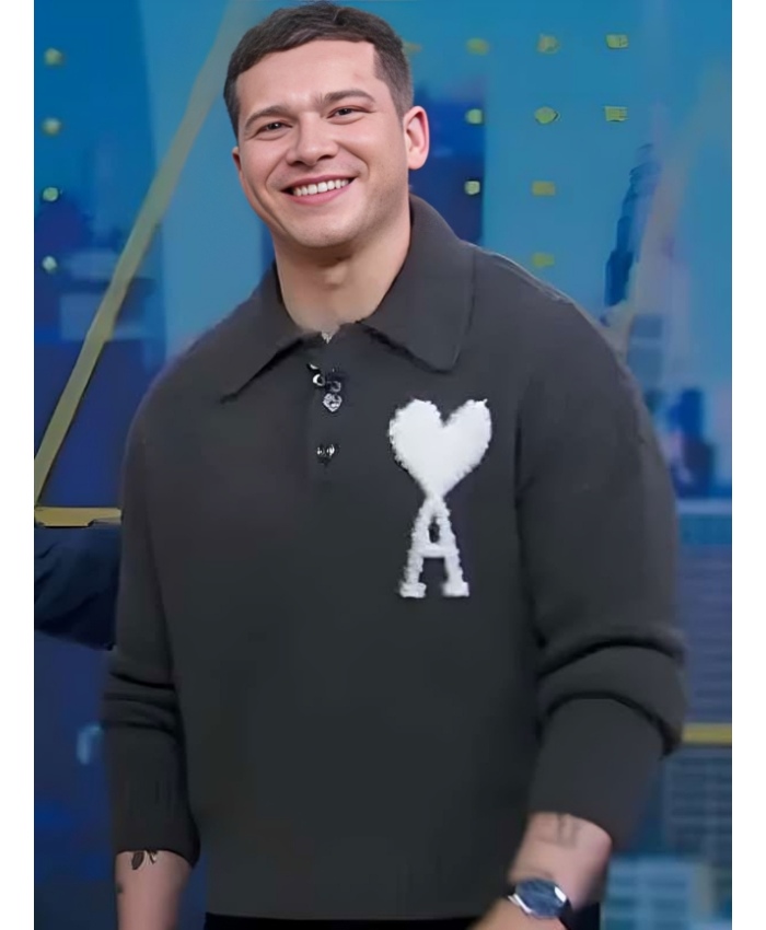 Good Morning America 2025 Oliver Stark Grey Logo Print Polo Sweatshirt