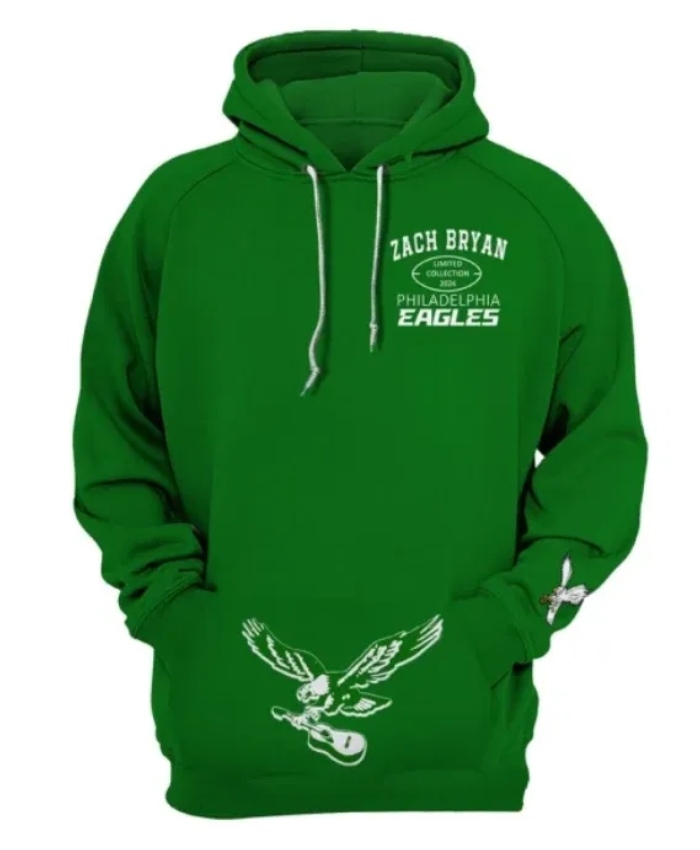 Unisex Zach Bryan Philadelphia Eagles Green Hoodie