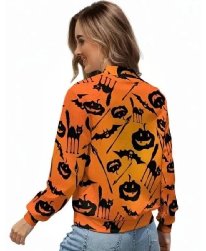 Spooky Halloween Eve Pumpkin Long Sleeves Bomber Zipper Jacket