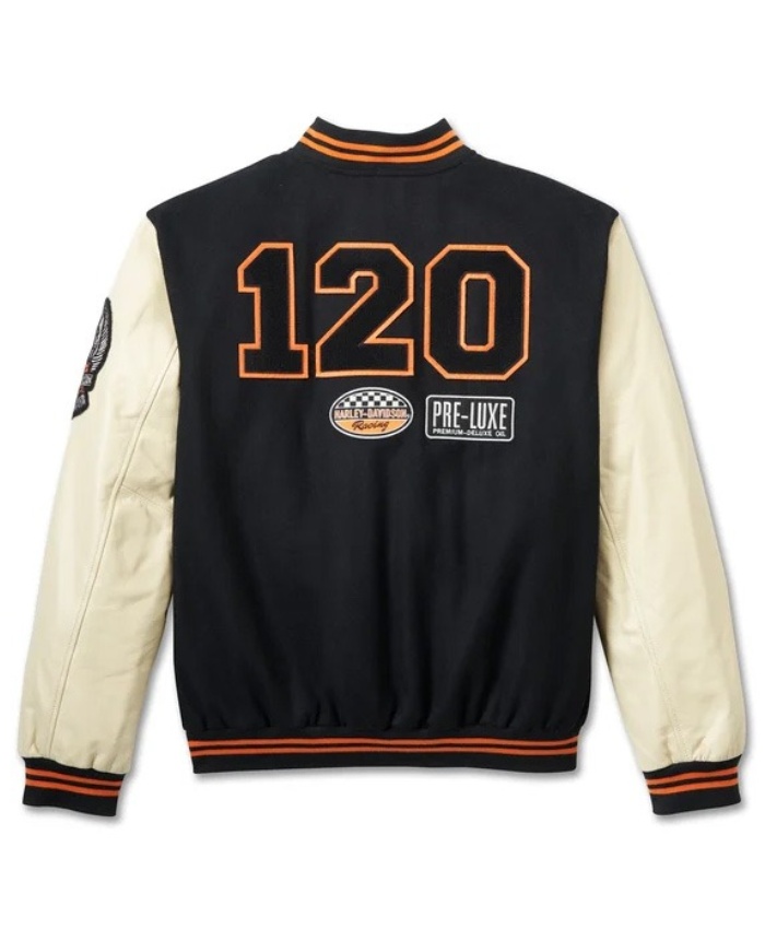 Harley Davidson 120th Anniversary Leather Sleeves Varsity Jacket