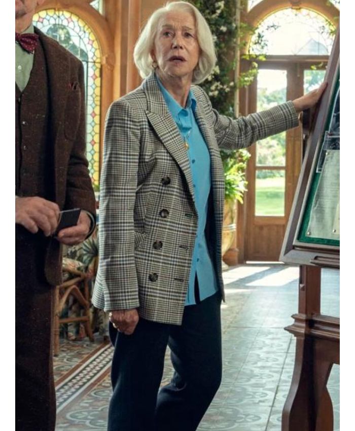 The Thursday Murder Club 2025 Helen Mirren Grey Plaid Blazer