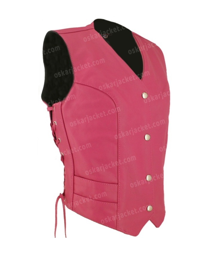 Shop Hot Pink Leather Side Laces Biker Motorcycle Vest For Womens