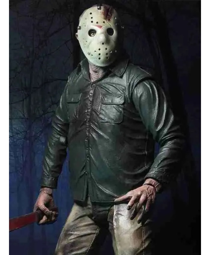 Halloween Friday the 13th Jason Voorhees Green Leather Jacket