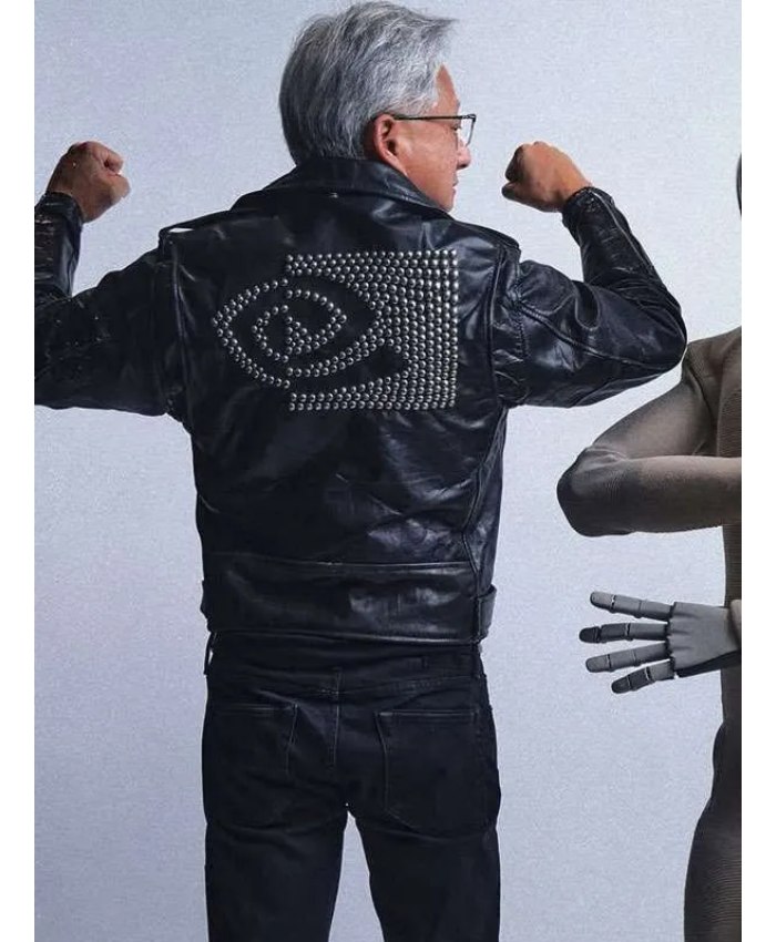 Nvidia Jensen Huang Black Studded Biker Leather Jacket