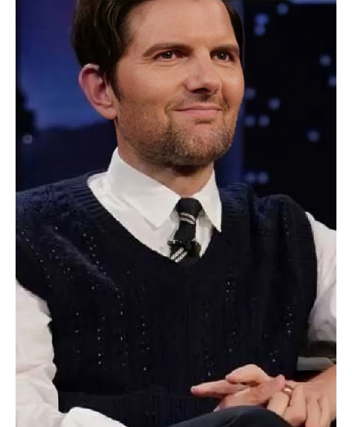 Jimmy Kimmel Live 2025 Adam Scott Navy Knit Vest