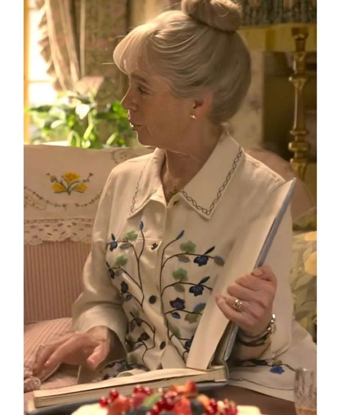 The Thursday Murder Club Celia Imrie Floral Embroidered Shirt