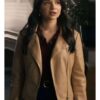Katie Stevens Providence Falls 2025 Cora McLeod Brown Leather Jacket