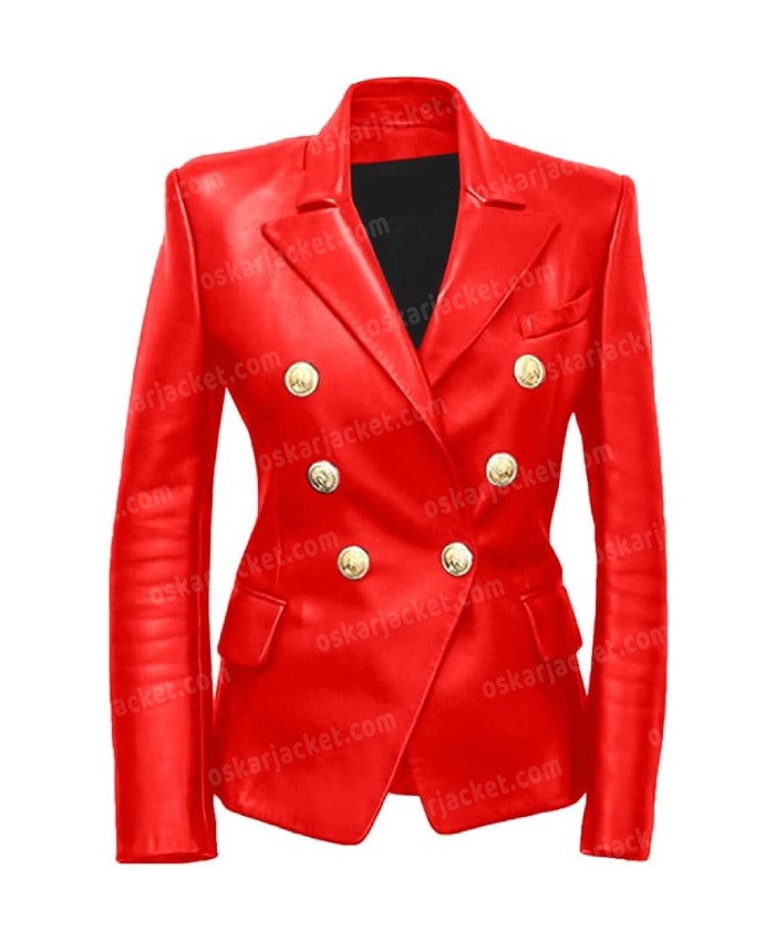 Kim Kardishian Double Breasted Leather Blazer Coat