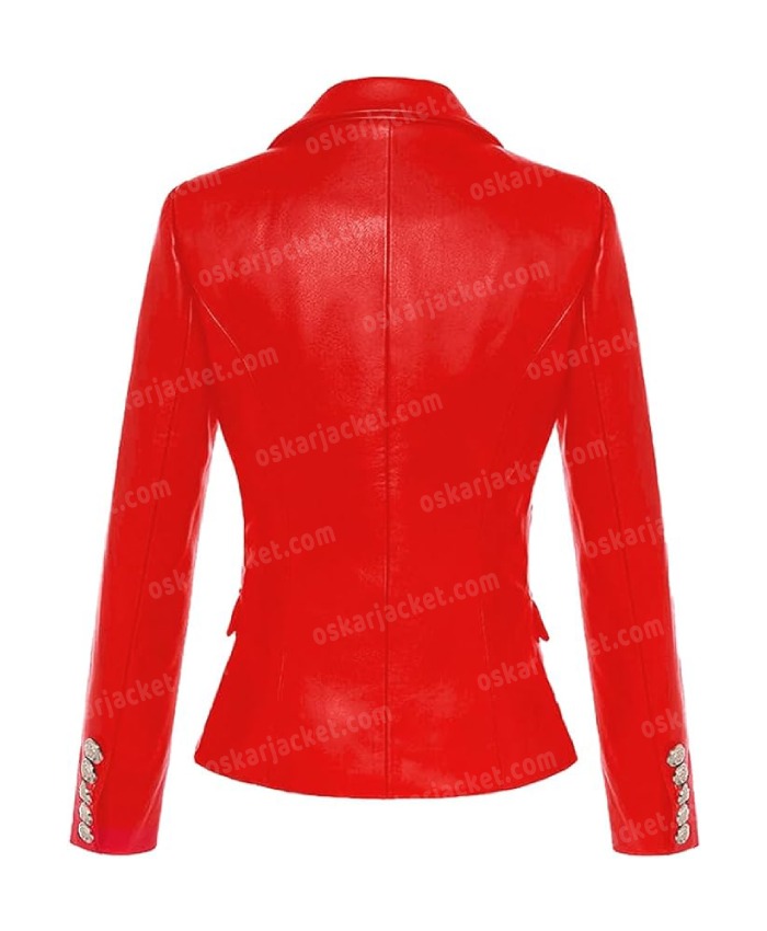 Kim Kardishian Double Breasted Leather Blazer Coat For Women