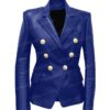 Shop Kim Kardishian Double Breasted Leather Blazer Coat For Women