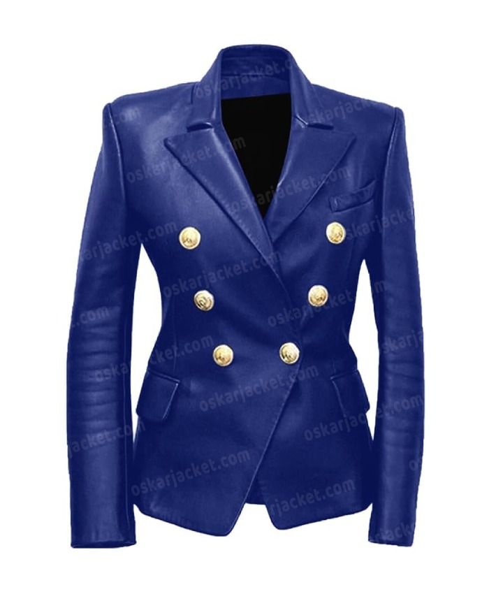 Shop Kim Kardishian Double Breasted Leather Blazer Coat For Women