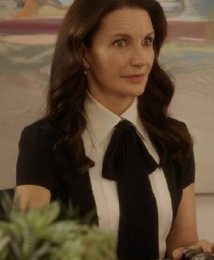 Shop And Just Like That Kristin Davis Two-Tone Tie-Neck Blouse