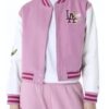 LA Dodgers Floral Dark Pink Varsity Jacket