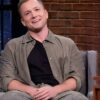 Shop Taron Egerton Late Night with Seth Meyers S12 Olive Green Jacket