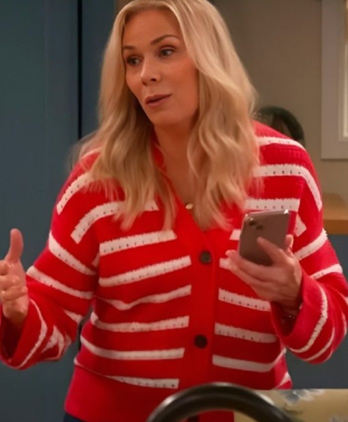 Shop TV Series Leanne 2025 Leanne Morgan Striped RedWhite Cardigan