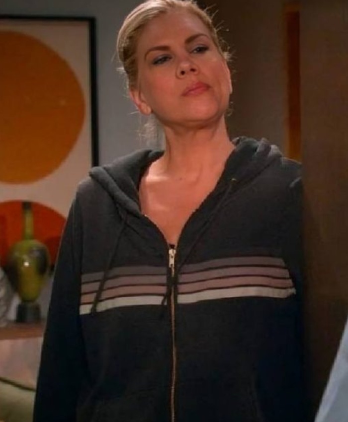 Shop Kristen Johnston TV Series Leanne 2025 Carol Stripe Zip Hoodie – Gray