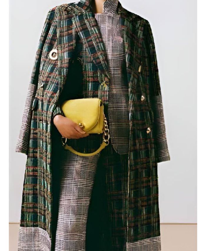 And Just Like That S03 Nicole Ari Parker Plaid Textured Coat