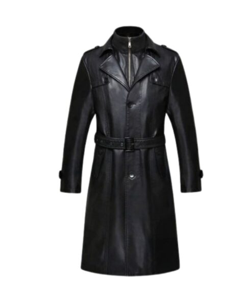 Long Leather Trench Coat For Mens 