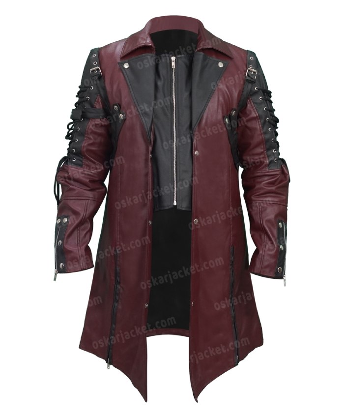 Steampunk Gothic Men Maroon & Black Coat Jacket