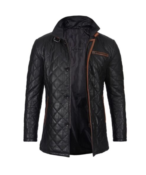 Quilted Black Leather Coat For Men’s