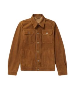 Brown Suede Sheep Skin Leather Trucker Jacket for Mens