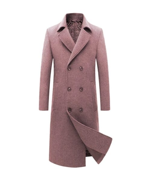 Mens Long Wool Trench Pink Coat
