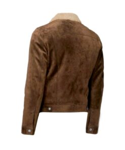 Mens Dark Brown Suede Leather Trucker Jacket