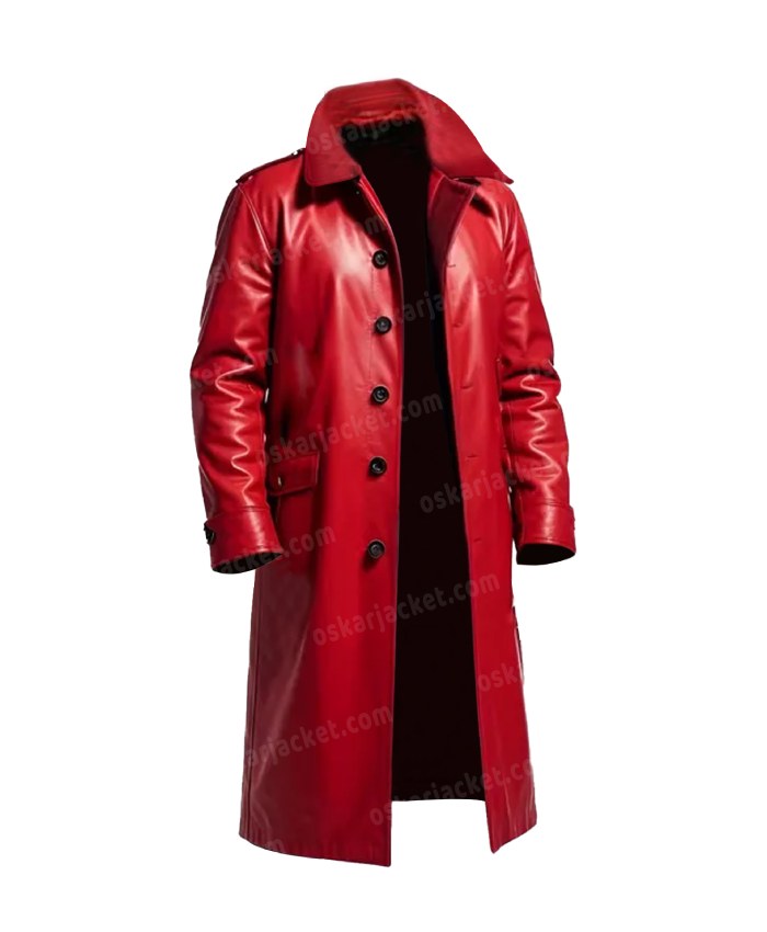 Buy Merry Christmas 2025 Red Leather Long Coat