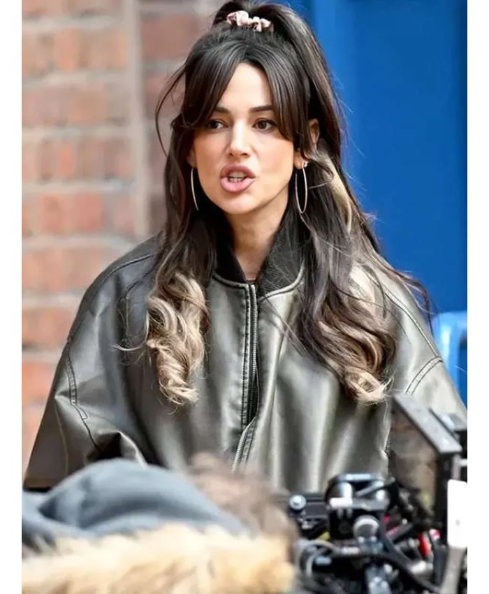 Erin Croft Brassic 2025 Michelle Keegan Black Real Leather Bomber Jacket