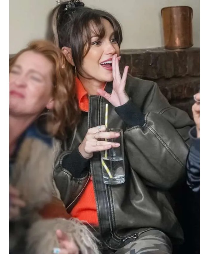 Erin Croft Brassic 2025 Michelle Keegan Black Leather Bomber Jacket