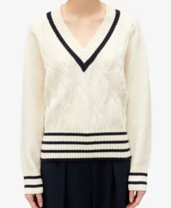 Cecelia Knowles My Oxford Year 2025 Poppy Gilbert White Cable Knit Sweater