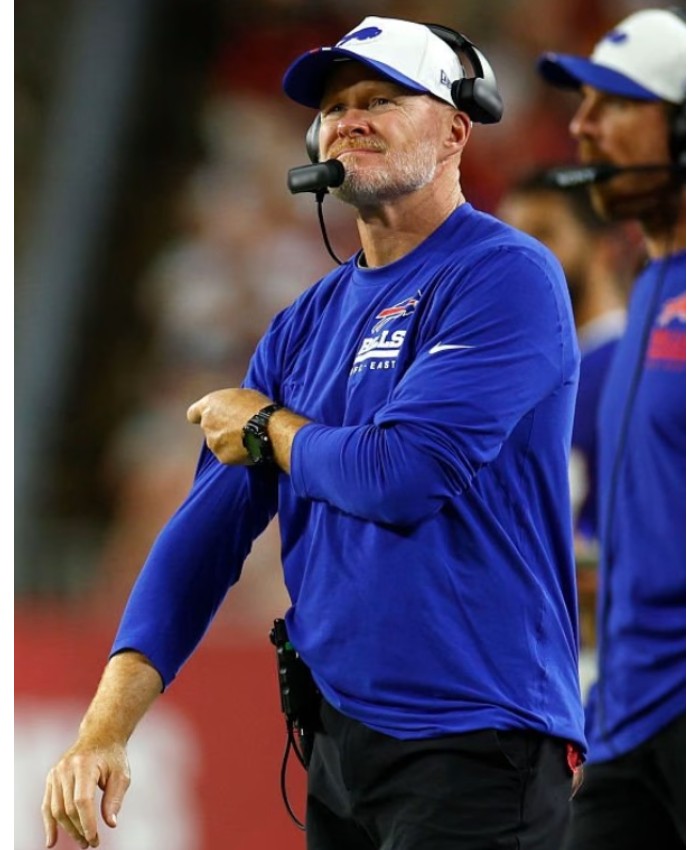 Sean McDermott NFL Preseason 2025 Buffalo Bills Blue Sweatshirt