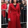 NYC American Singer Lucy Hale Red Christmas Wool Coat