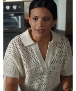 My Life With the Walter Boys 2025 Nikki Rodriguez White Crochet Knit Polo Top