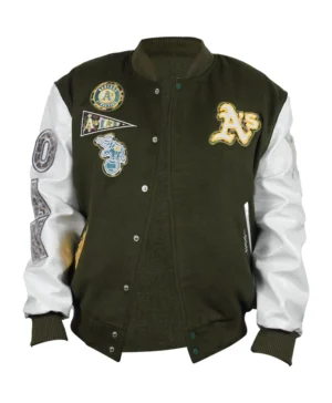Oakland Athletics Green White Animal Print Varsity WoolLeather Jacket