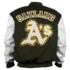 Oakland Athletics Green and White Animal Print WoolLeather Jacket