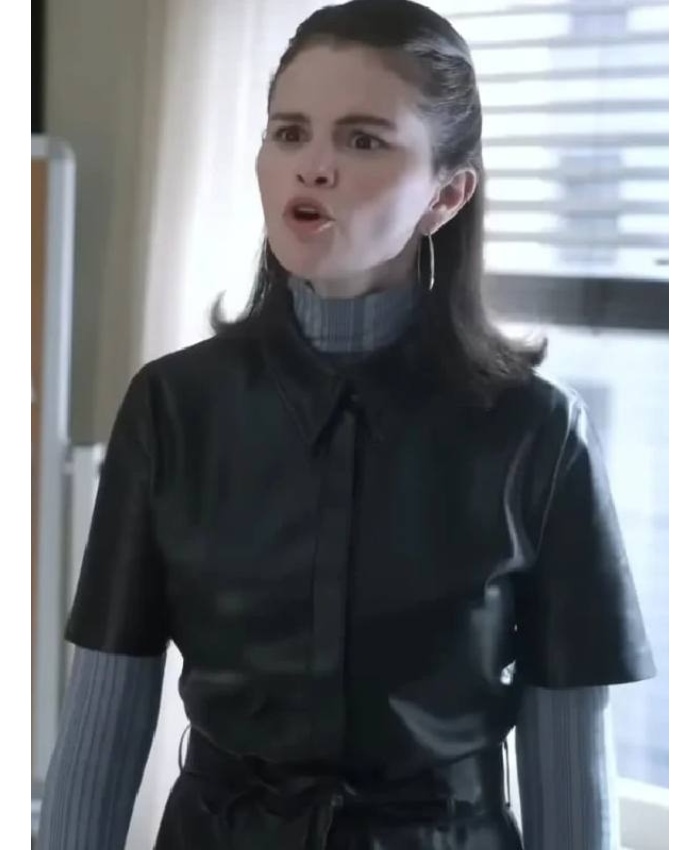Selena Gomez Only Murders in the Building S5 Mabel Mora Leather Dress In Black
