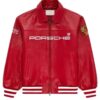 Porsche Red Motorsport Racing Leather Bomber Jacket