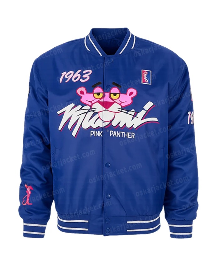 1963 Pink Panther Miami Full-Snap Blue Satin Varsity Jacket