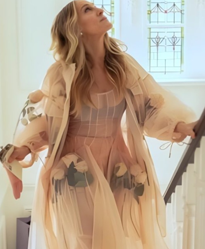 Shop Carrie Bradshaw TV-Series And Just Like That S3 Sarah Jessica Parker Floral Applique Mesh Coat