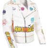 Halloween Pumpkin Biker Leather Jacket In White