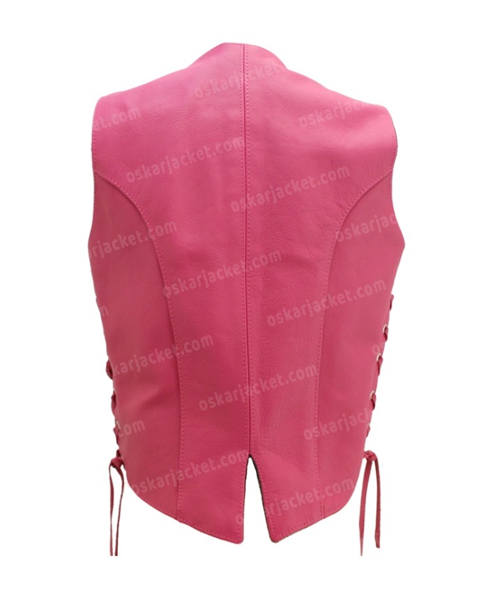 Womens Hot Pink Leather Biker Vest